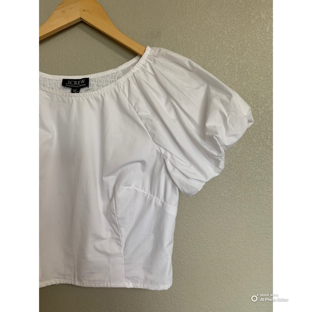 J Crew Size 10 White Cropped Fitted Puff Sleeve Blouse Top  Smocked Back NWT - Picture 4 of 17